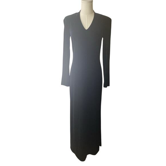 Kay Unger Black Vneck Column Gown Size 2 Morticia Addams Halloween Goth - Picture 1 of 8